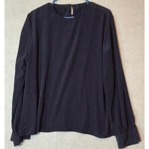 Vintage Lilli Ann Lightweight Navy Button Neck Dress Work Top NO SIZE TAG